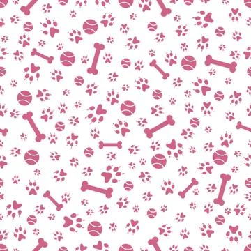 Seamless pattern Dog paw tracks ball Vector Animal Stock Illustration