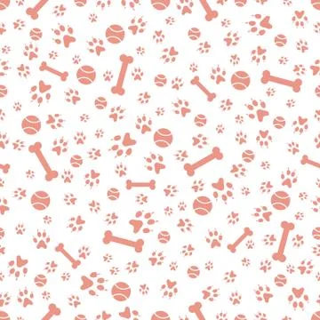 Seamless pattern Dog paw tracks ball Vector Animal Stock Illustration