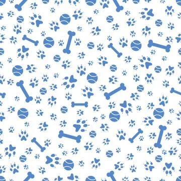 Seamless pattern Dog paw tracks ball Vector Animal Stock Illustration
