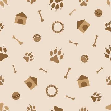 Seamless pattern of dog paws, bones and kennels Stock Illustration
