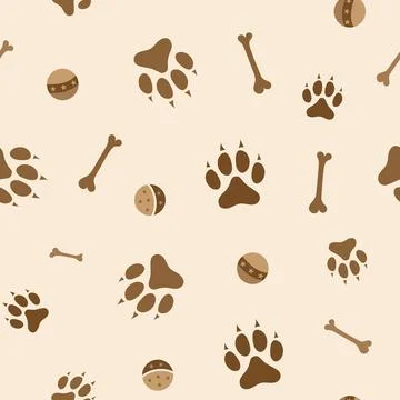 Seamless pattern of dog paws, bones and balls Stock Illustration