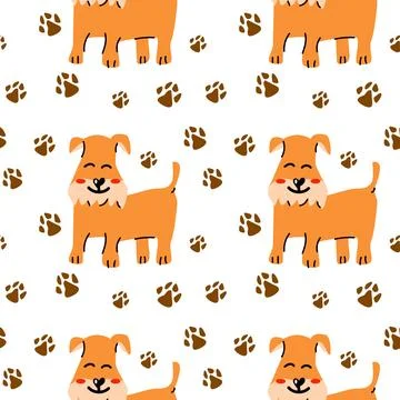 Seamless pattern with dog terrier and pow, vector illustration Stock Illustration