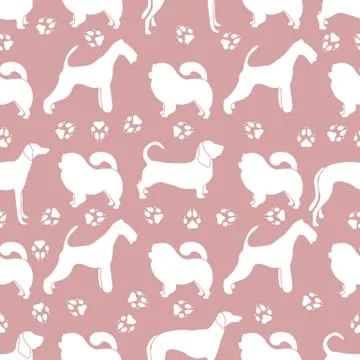 Seamless pattern with dogs and dog tracks. Stock Illustration