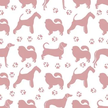 Seamless pattern with dogs and dog tracks. Stock Illustration