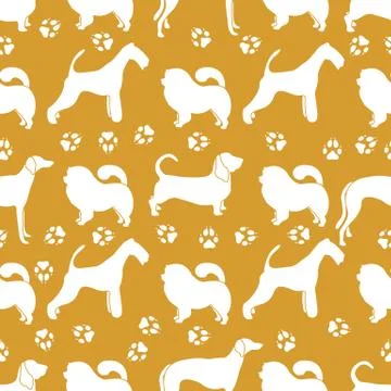 Seamless pattern with dogs and dog tracks. Stock Illustration