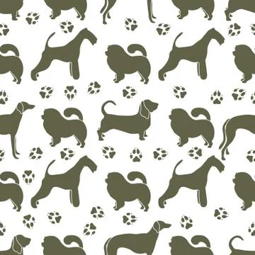 Seamless pattern with dogs and dog tracks. Stock Illustration