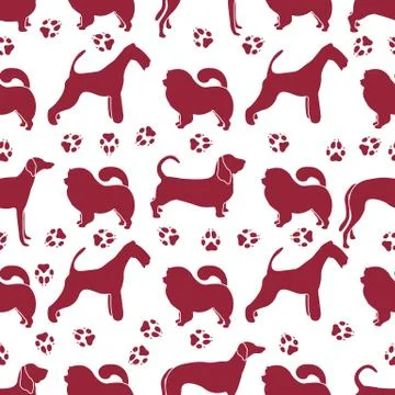 Seamless pattern with dogs and dog tracks. Stock Illustration