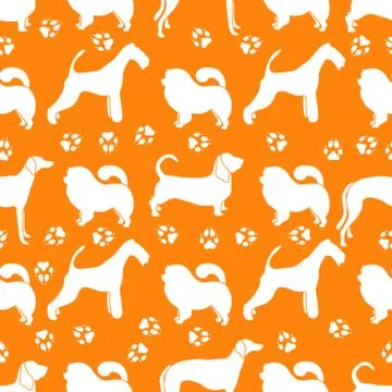 Seamless pattern with dogs and dog tracks. Stock Illustration