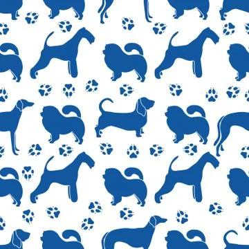 Seamless pattern with dogs and dog tracks. Stock Illustration