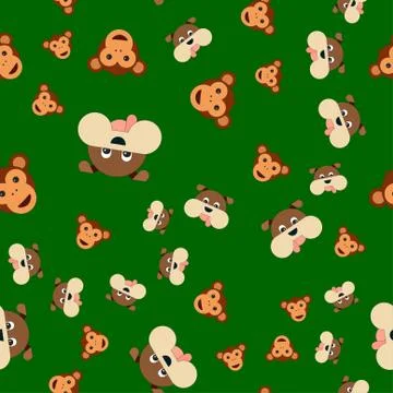 Seamless pattern of dogs and monkeys head. Stock Illustration