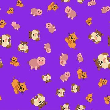 Seamless pattern of dogs pig and cat Stock Illustration