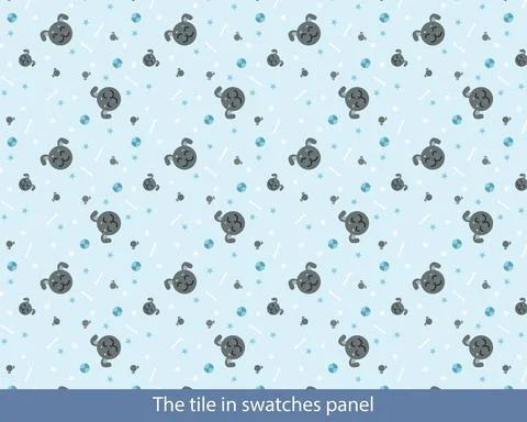 Seamless pattern with dogs. Vector background with cute grey smiling puppies, Stock Illustration