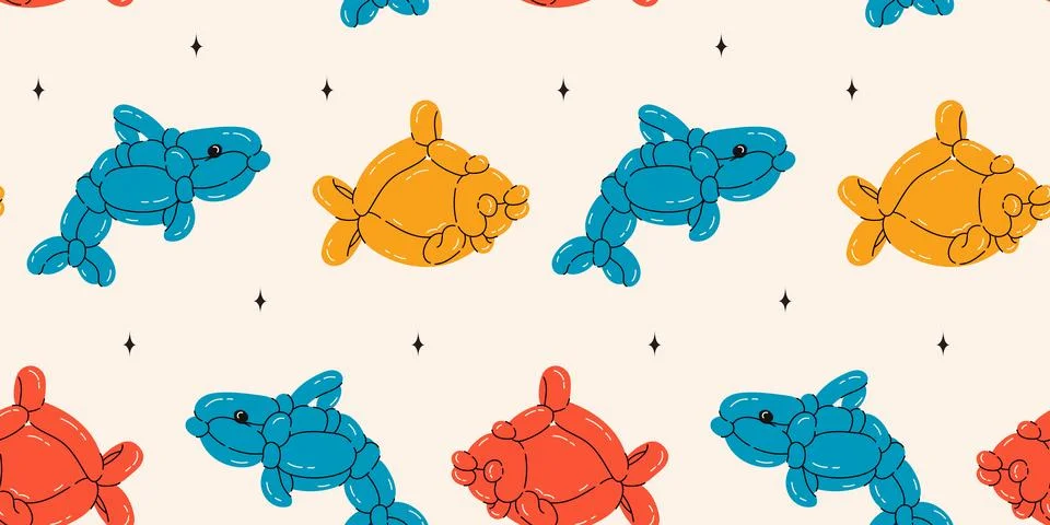 Seamless pattern with dolphin, fish balloons 스톡 일러스트