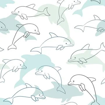 Seamless pattern with dolphin on white. design for holiday greeting card and  Stock Illustration