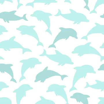 Seamless pattern with dolphin on white. design for holiday greeting card and  Stock Illustration