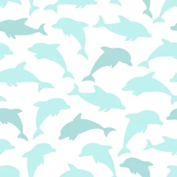 Seamless pattern with dolphin on white. design for holiday greeting card an.. Stock Illustration