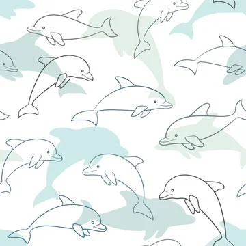 Seamless pattern with dolphin on white. design for holiday greeting card an.. Stock Illustration