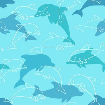 Seamless pattern with dolphin on white. design for holiday greeting card an.. Stock Illustration