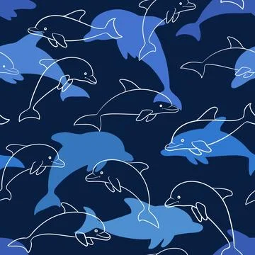 Seamless pattern with dolphin on white. design for holiday greeting card an.. Stock Illustration