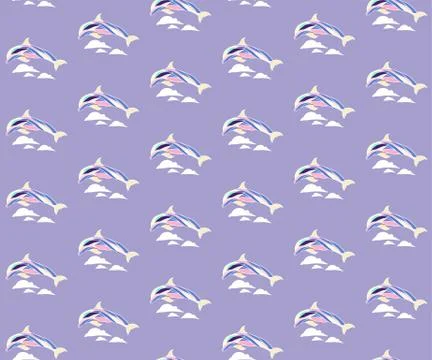 Seamless pattern with dolphins and waves Illustrazione stock