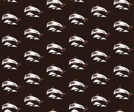 Seamless pattern with dolphins and waves Stock Illustration