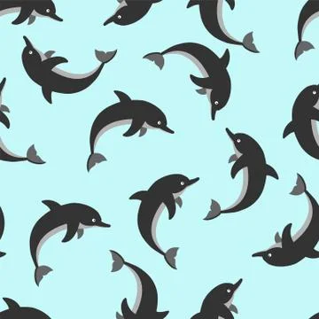 Seamless pattern with dolphins, blue background. Ideal solution for fabric an Stock Illustration