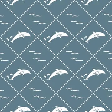 Seamless pattern with dolphins, splashes and waves イラスト素材