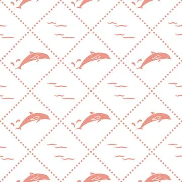 Seamless pattern with dolphins, splashes and waves Illustrazione stock