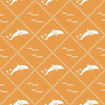 Seamless pattern with dolphins, splashes and waves イラスト素材