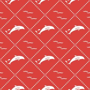 Seamless pattern with dolphins, splashes and waves Illustrazione stock