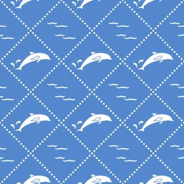 Seamless pattern with dolphins, splashes and waves Stock Illustration