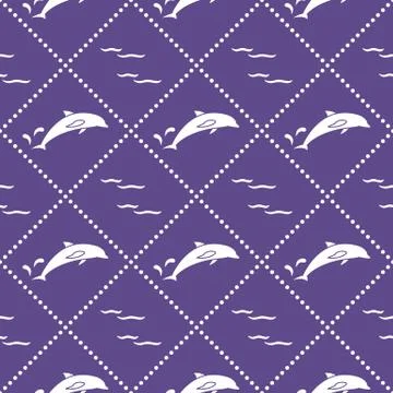 Seamless pattern with dolphins, splashes and waves Illustrazione stock