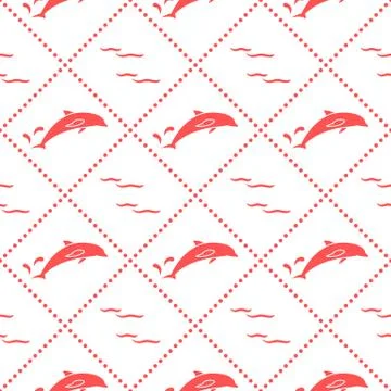 Seamless pattern with dolphins, splashes and waves イラスト素材