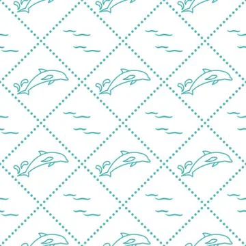 Seamless pattern with dolphins, splashes and waves イラスト素材