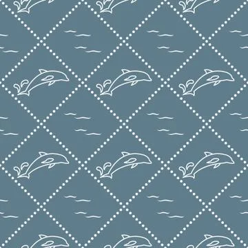 Seamless pattern with dolphins, splashes and waves Stockillustratie