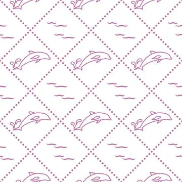 Seamless pattern with dolphins, splashes and waves イラスト素材