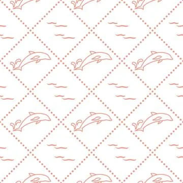 Seamless pattern with dolphins, splashes and waves Stockillustratie