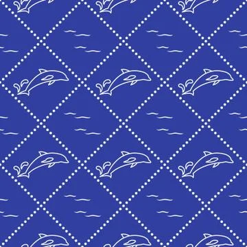 Seamless pattern with dolphins, splashes and waves Stockillustratie