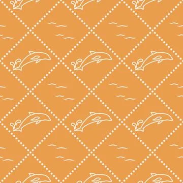 Seamless pattern with dolphins, splashes and waves Illustrazione stock