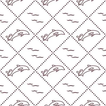 Seamless pattern with dolphins, splashes and waves Stockillustratie