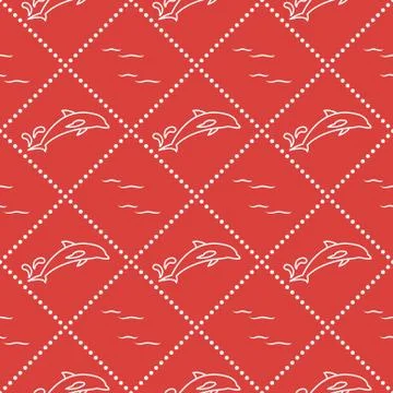 Seamless pattern with dolphins, splashes and waves Stockillustratie