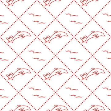 Seamless pattern with dolphins, splashes and waves Stockillustratie