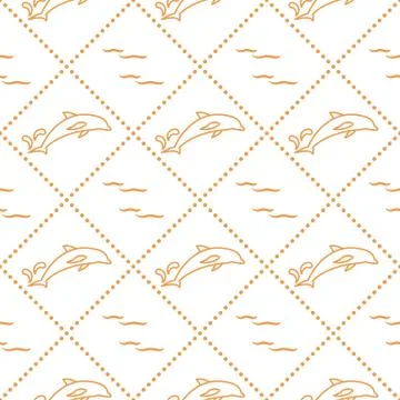 Seamless pattern with dolphins, splashes and waves Stock Illustration
