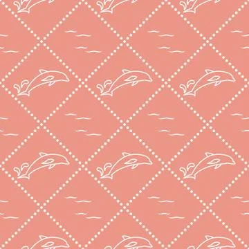 Seamless pattern with dolphins, splashes and waves Stock Illustration