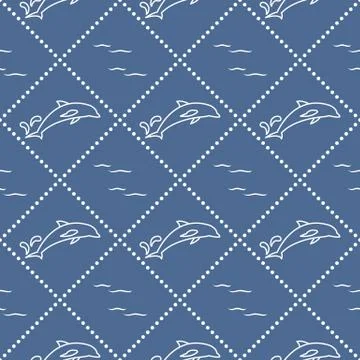 Seamless pattern with dolphins, splashes and waves Stockillustratie