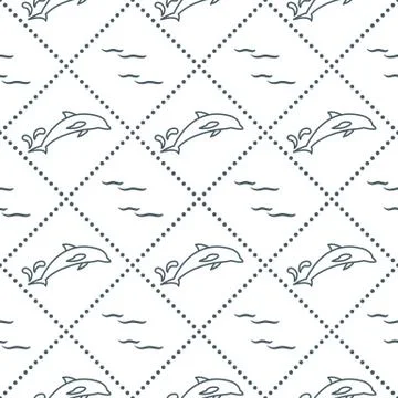 Seamless pattern with dolphins, splashes and waves Stockillustratie