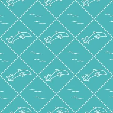 Seamless pattern with dolphins, splashes and waves Stock Illustration