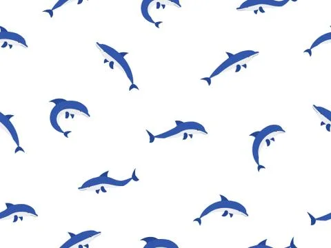 Seamless pattern dolphins white background Stock Illustration
