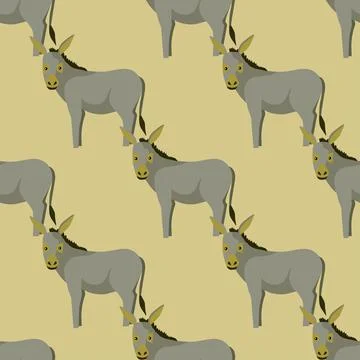 Seamless pattern of donkey. Domestic animals on colorful background. Vector i Stock Illustration