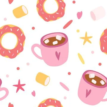 Seamless Pattern Donut and Coffee Cup. Seamless pattern for fabric, wallpaper Stock Illustration